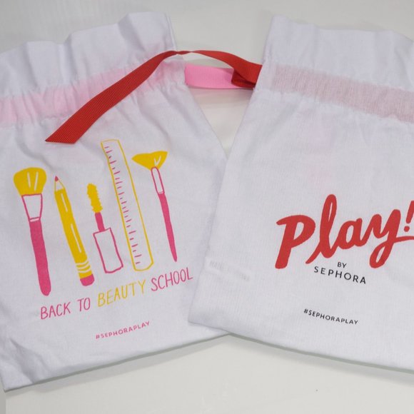 Sephora Other - 2 Sephora Small Cloth Cinch Bags White Pouch Makeup Gift Travel Ribbon LL12X
